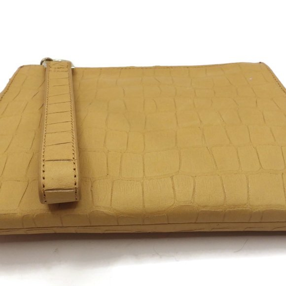 Talbots Yellow Leather Wristlet/ Clutch/ Moc Croc Embossed - Picture 3 of 8